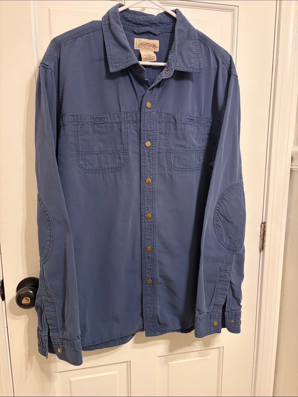 L.L. Bean Katahdin Iron Works Utility Button Up Work Shirt Blue Men's Large